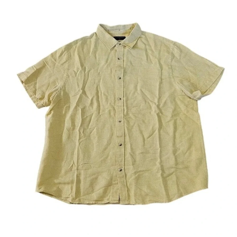 Banana Republic Slim Fit Linen Cotton Shirt Men XL Yellow Short Sleeve Button Up